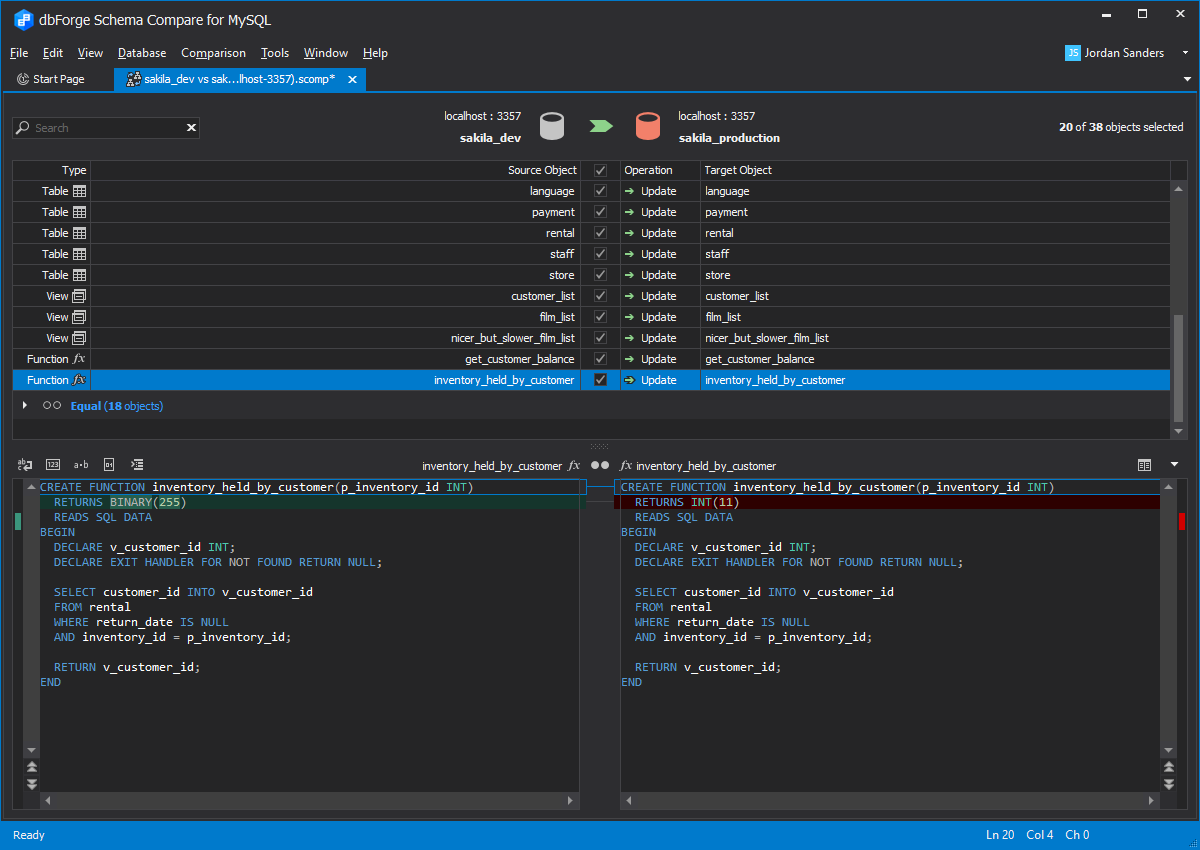 The analysis of differences in the grid and in the text comparer