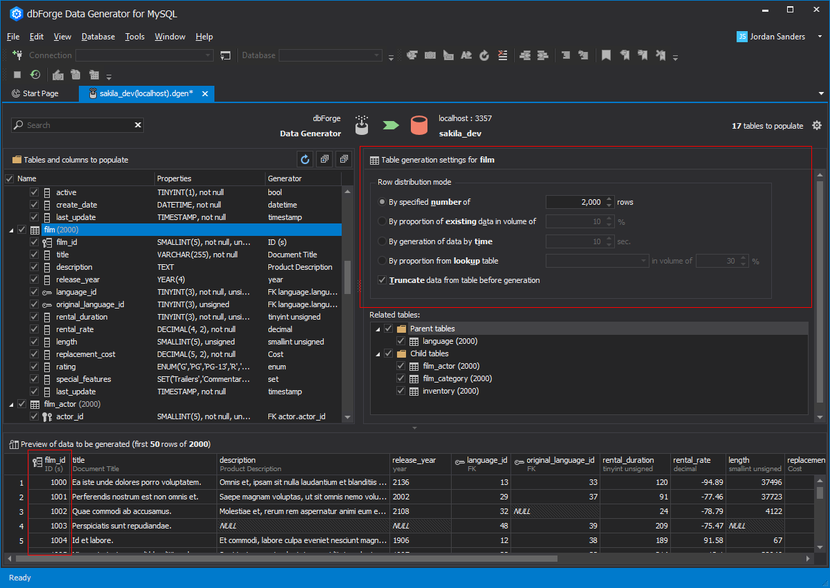 Data distribution modes in MySQL Data Generator