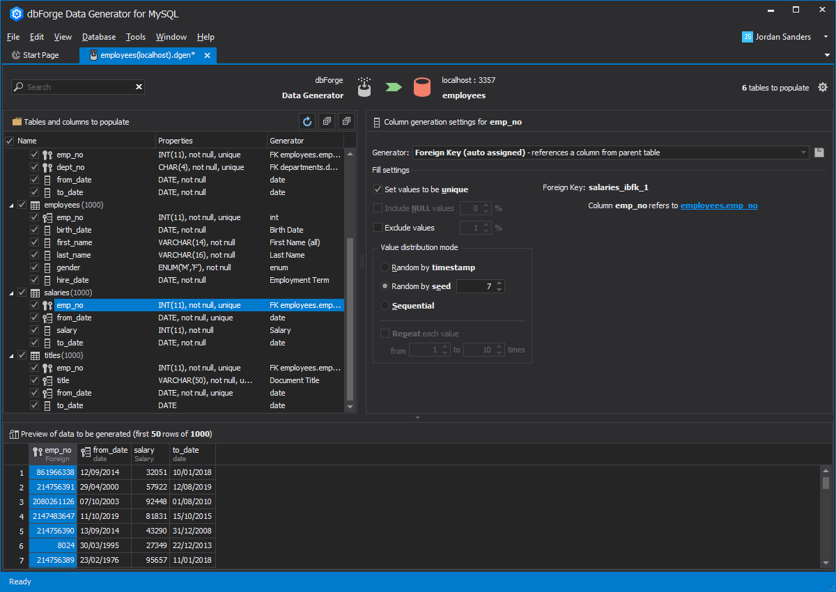 Foreign key support in MySQL Data Generator