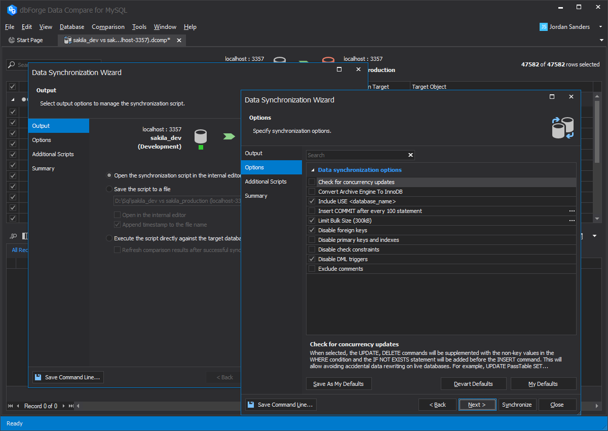 Rich data synchronization options of Compare Bundle