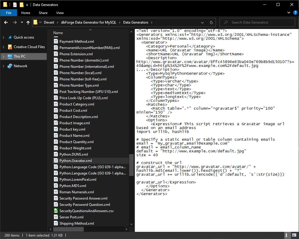 The opportunity to create and save your own generators in dbForge Data Generator for MySQL 